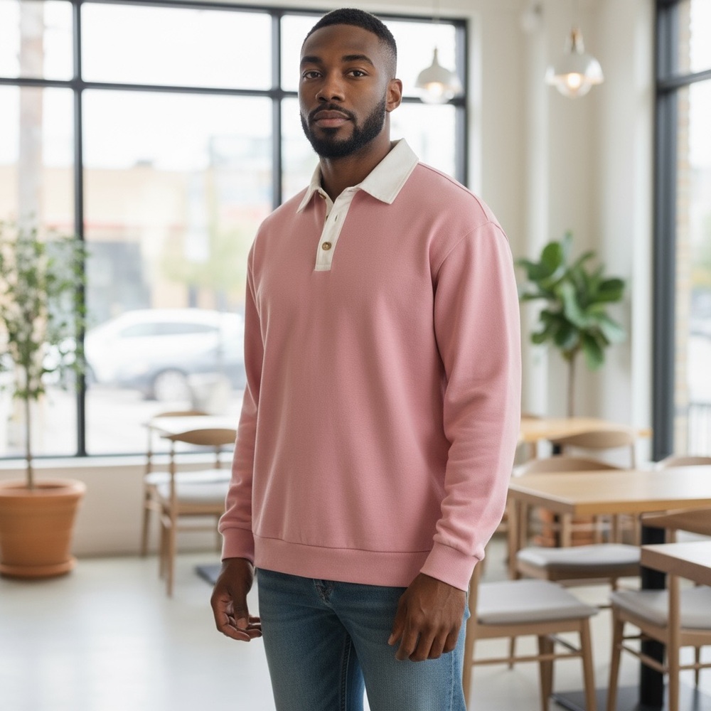 ASOS DESIGN oversized rugby polo sweatshirt in dusty pink M‎ Medium 117395462